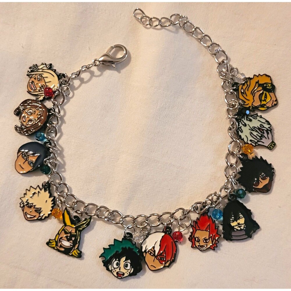 My Hero Academia Inspired Charm Bracelet w/ Multicolor Beads & Character Charms